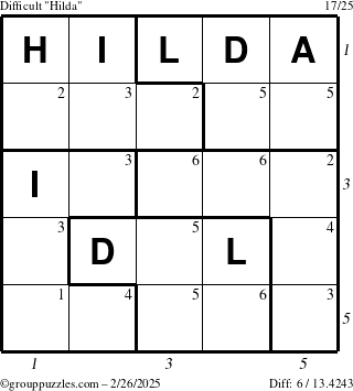 The grouppuzzles.com Difficult Hilda puzzle for Wednesday February 26, 2025 with all 6 steps marked