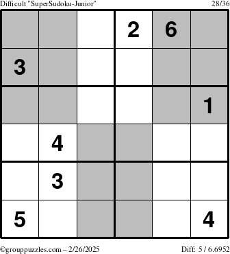 The grouppuzzles.com Difficult SuperSudoku-Junior puzzle for Wednesday February 26, 2025