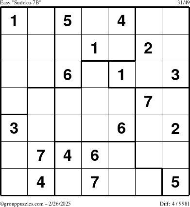 The grouppuzzles.com Easy Sudoku-7B puzzle for Wednesday February 26, 2025