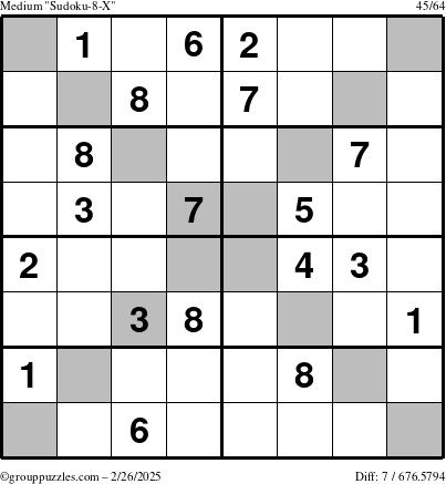 The grouppuzzles.com Medium Sudoku-8-X puzzle for Wednesday February 26, 2025