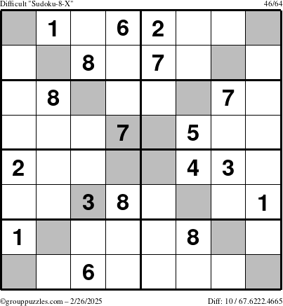 The grouppuzzles.com Difficult Sudoku-8-X puzzle for Wednesday February 26, 2025