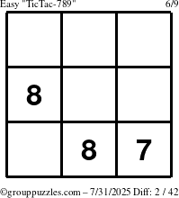The grouppuzzles.com Easy TicTac-789 puzzle for Thursday July 31, 2025