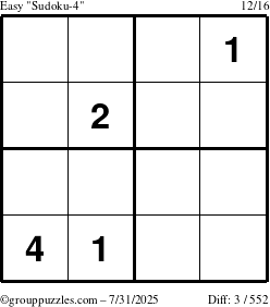The grouppuzzles.com Easy Sudoku-4 puzzle for Thursday July 31, 2025