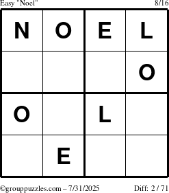 The grouppuzzles.com Easy Noel puzzle for Thursday July 31, 2025
