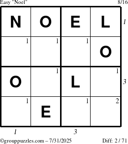 The grouppuzzles.com Easy Noel puzzle for Thursday July 31, 2025 with all 2 steps marked