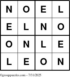 The grouppuzzles.com Answer grid for the Noel puzzle for Thursday July 31, 2025