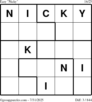 The grouppuzzles.com Easy Nicky puzzle for Thursday July 31, 2025