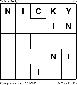 The grouppuzzles.com Medium Nicky puzzle for Thursday July 31, 2025