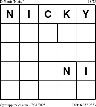 The grouppuzzles.com Difficult Nicky puzzle for Thursday July 31, 2025