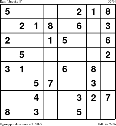 The grouppuzzles.com Easy Sudoku-8 puzzle for Thursday July 31, 2025