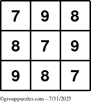 The grouppuzzles.com Answer grid for the TicTac-789 puzzle for Thursday July 31, 2025