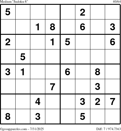 The grouppuzzles.com Medium Sudoku-8 puzzle for Thursday July 31, 2025