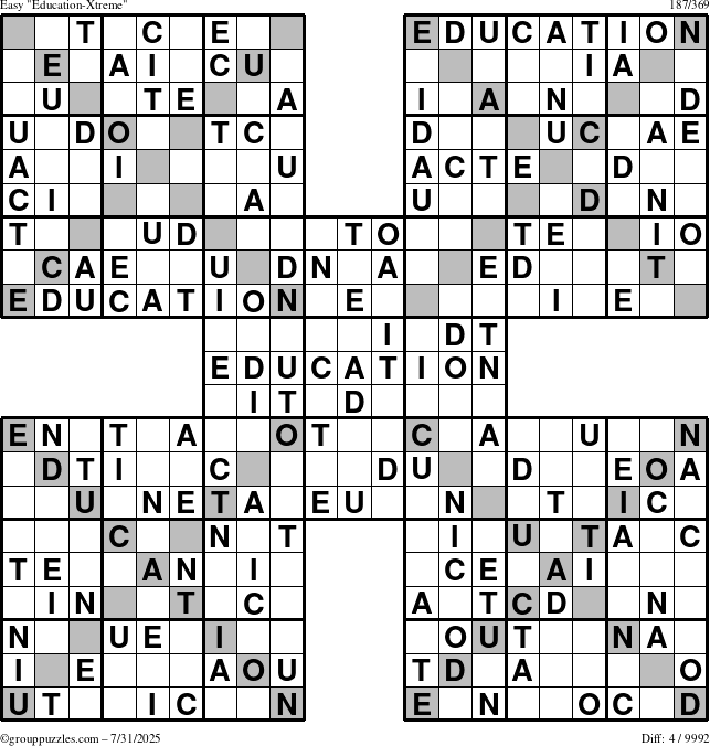 The grouppuzzles.com Easy Education-Xtreme puzzle for Thursday July 31, 2025