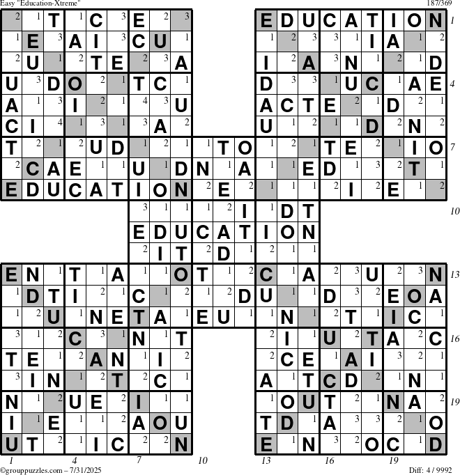 The grouppuzzles.com Easy Education-Xtreme puzzle for Thursday July 31, 2025, suitable for printing, with all 4 steps marked