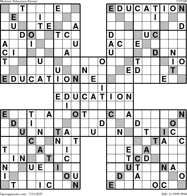 The grouppuzzles.com Medium Education-Xtreme puzzle for Thursday July 31, 2025