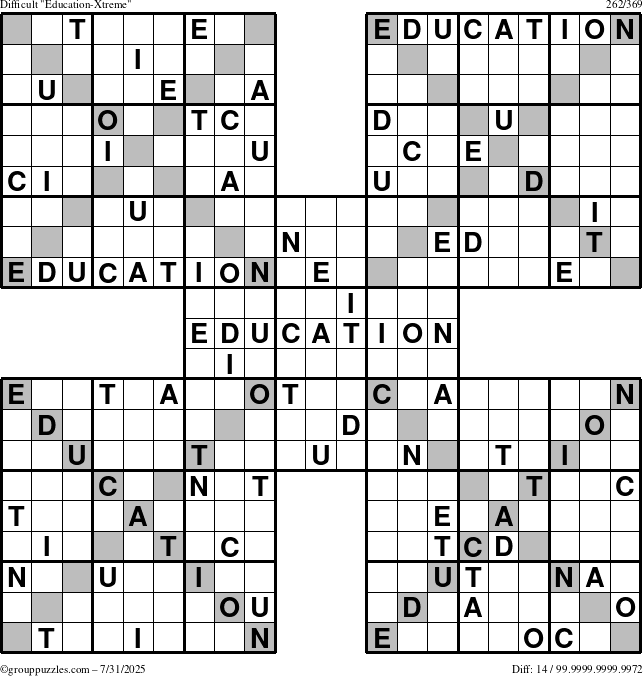 The grouppuzzles.com Difficult Education-Xtreme puzzle for Thursday July 31, 2025