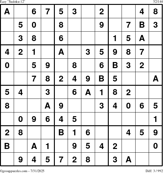 The grouppuzzles.com Easy Sudoku-12 puzzle for Thursday July 31, 2025