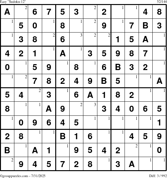 The grouppuzzles.com Easy Sudoku-12 puzzle for Thursday July 31, 2025 with the first 3 steps marked
