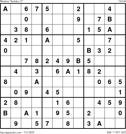 The grouppuzzles.com Medium Sudoku-12 puzzle for Thursday July 31, 2025