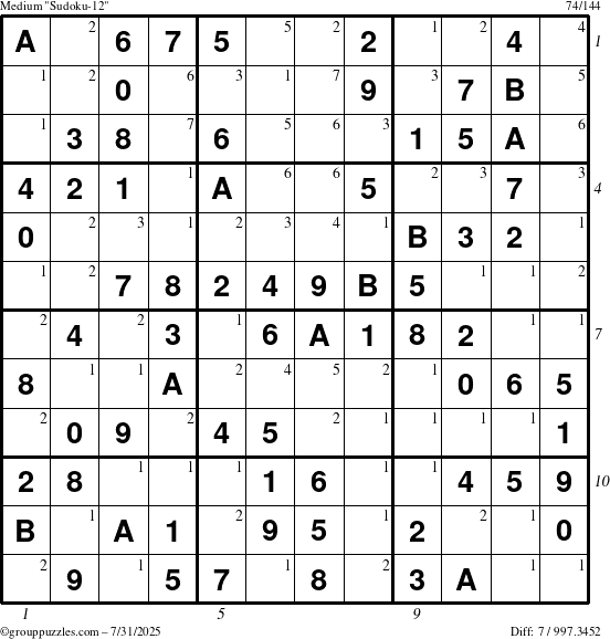 The grouppuzzles.com Medium Sudoku-12 puzzle for Thursday July 31, 2025 with all 7 steps marked