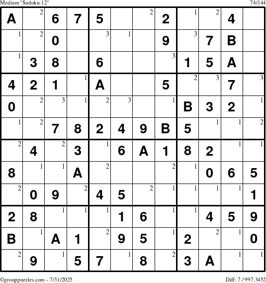 The grouppuzzles.com Medium Sudoku-12 puzzle for Thursday July 31, 2025 with the first 3 steps marked