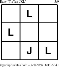 The grouppuzzles.com Easy TicTac-JKL puzzle for Sunday July 5, 2026