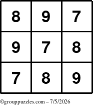 The grouppuzzles.com Answer grid for the TicTac-789 puzzle for Sunday July 5, 2026