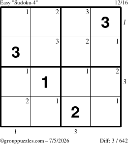 The grouppuzzles.com Easy Sudoku-4 puzzle for Sunday July 5, 2026 with all 3 steps marked