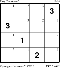 The grouppuzzles.com Easy Sudoku-4 puzzle for Sunday July 5, 2026 with the first 3 steps marked