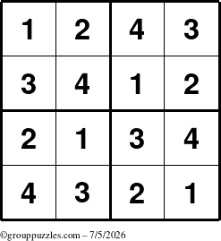 The grouppuzzles.com Answer grid for the Sudoku-4 puzzle for Sunday July 5, 2026