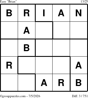 The grouppuzzles.com Easy Brian puzzle for Sunday July 5, 2026