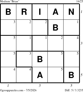 The grouppuzzles.com Medium Brian puzzle for Sunday July 5, 2026 with all 5 steps marked