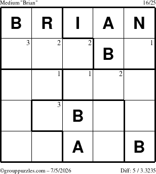 The grouppuzzles.com Medium Brian puzzle for Sunday July 5, 2026 with the first 3 steps marked