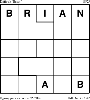 The grouppuzzles.com Difficult Brian puzzle for Sunday July 5, 2026