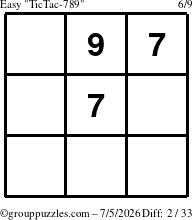 The grouppuzzles.com Easy TicTac-789 puzzle for Sunday July 5, 2026
