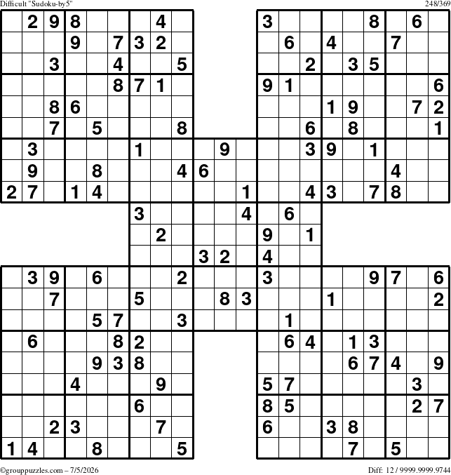 The grouppuzzles.com Difficult Sudoku-by5 puzzle for Sunday July 5, 2026
