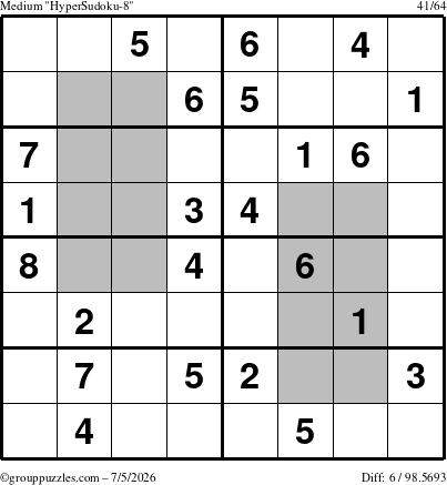 The grouppuzzles.com Medium HyperSudoku-8 puzzle for Sunday July 5, 2026