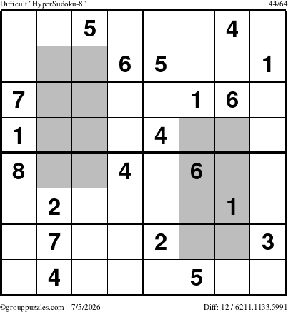 The grouppuzzles.com Difficult HyperSudoku-8 puzzle for Sunday July 5, 2026