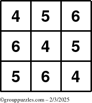 The grouppuzzles.com Answer grid for the TicTac-456 puzzle for Monday February 3, 2025