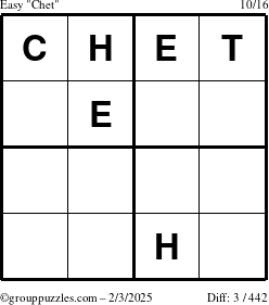 The grouppuzzles.com Easy Chet puzzle for Monday February 3, 2025