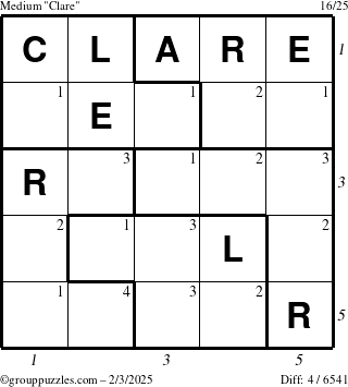 The grouppuzzles.com Medium Clare puzzle for Monday February 3, 2025 with all 4 steps marked