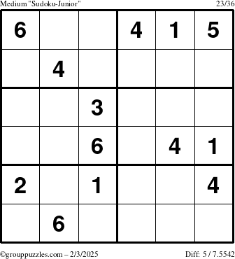 The grouppuzzles.com Medium Sudoku-Junior puzzle for Monday February 3, 2025