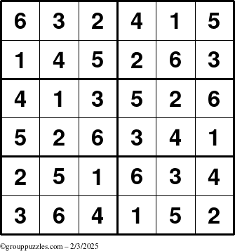 The grouppuzzles.com Answer grid for the Sudoku-Junior puzzle for Monday February 3, 2025