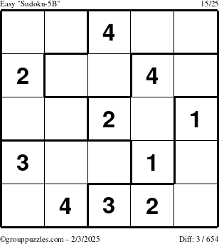 The grouppuzzles.com Easy Sudoku-5B puzzle for Monday February 3, 2025