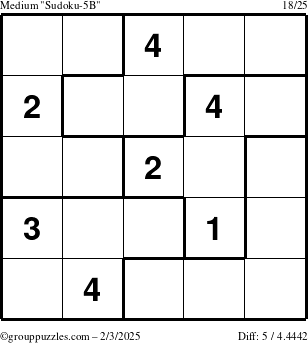 The grouppuzzles.com Medium Sudoku-5B puzzle for Monday February 3, 2025