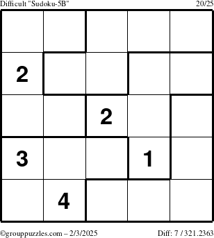 The grouppuzzles.com Difficult Sudoku-5B puzzle for Monday February 3, 2025