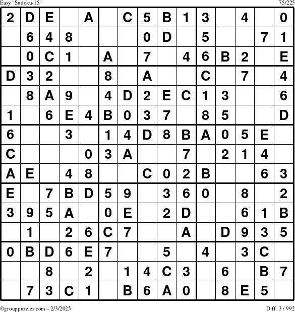 The grouppuzzles.com Easy Sudoku-15 puzzle for Monday February 3, 2025