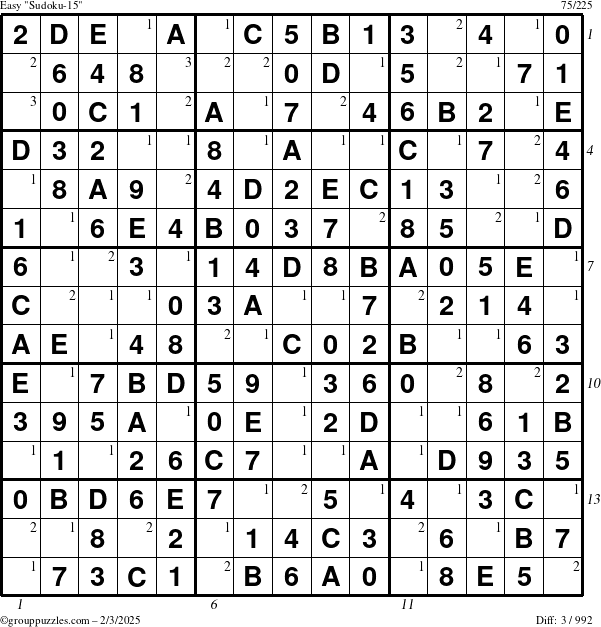 The grouppuzzles.com Easy Sudoku-15 puzzle for Monday February 3, 2025 with all 3 steps marked