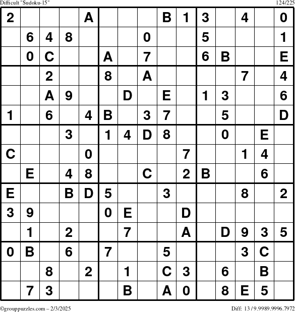 The grouppuzzles.com Difficult Sudoku-15 puzzle for Monday February 3, 2025