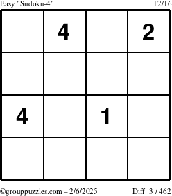 The grouppuzzles.com Easy Sudoku-4 puzzle for Thursday February 6, 2025